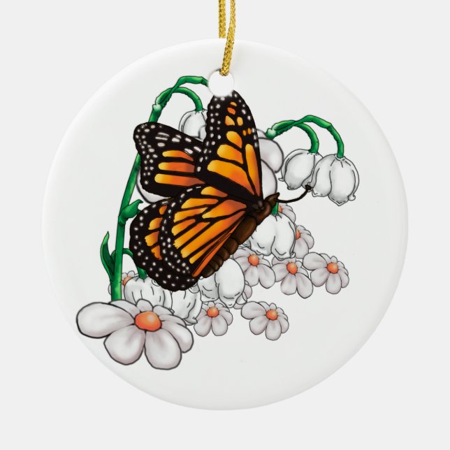 Schmetterling auf Blume Keramik Ornament (Vorne)