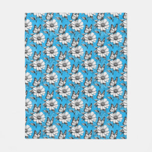 Schmetterling auf Blume Muster Blaues Design Fleecedecke
