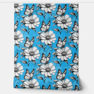 Schmetterling auf Blume Muster Blaues Design Tapete