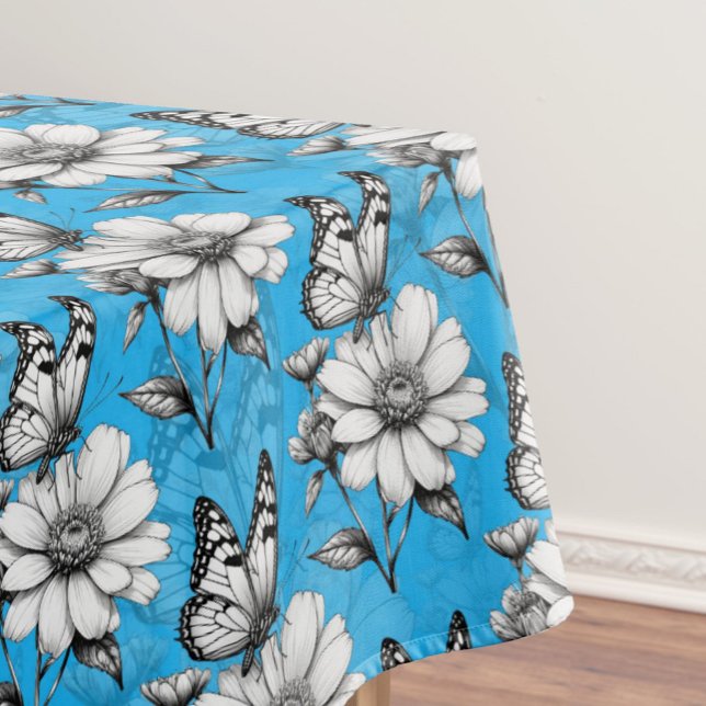 Schmetterling auf Blume Muster Blaues Design Tischdecke (Von Creator hochgeladen)
