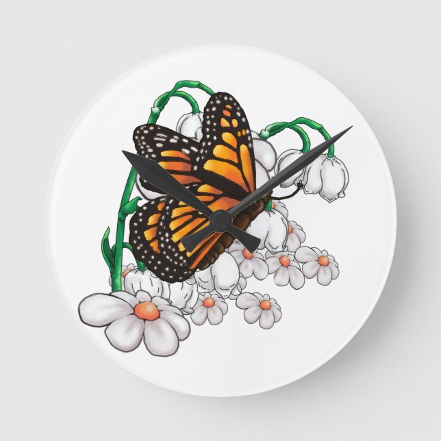 Schmetterling auf Blume Runde Wanduhr (Vorderseite)
