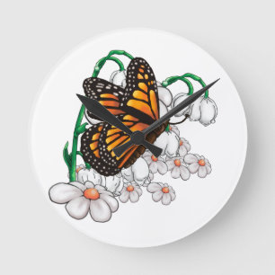 Schmetterling auf Blume Runde Wanduhr