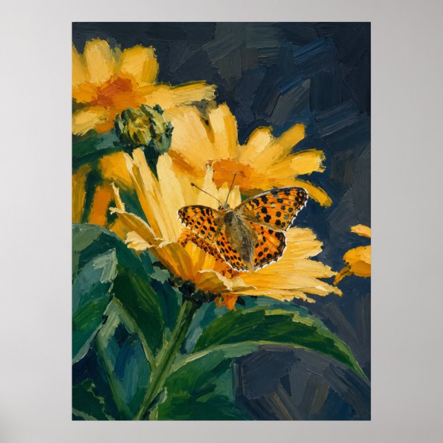 Schmetterling auf Blumen Poster (Vorne)