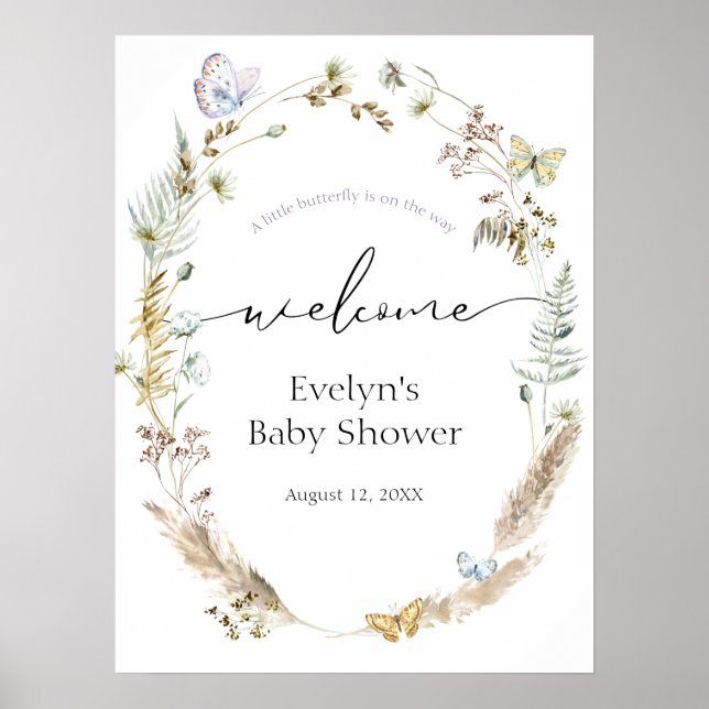 Schmetterling auf dem Weg Boho Baby Dusche Begrüßu Poster (Vorne)