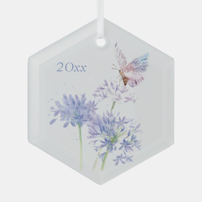 Schmetterling auf den Gartenanlagen und Blume Fris Ornament Aus Glas (Vorderseite)