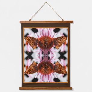 Schmetterling auf der Echinacea-Blume Abstrakt Wandteppich Mit Holzrahmen