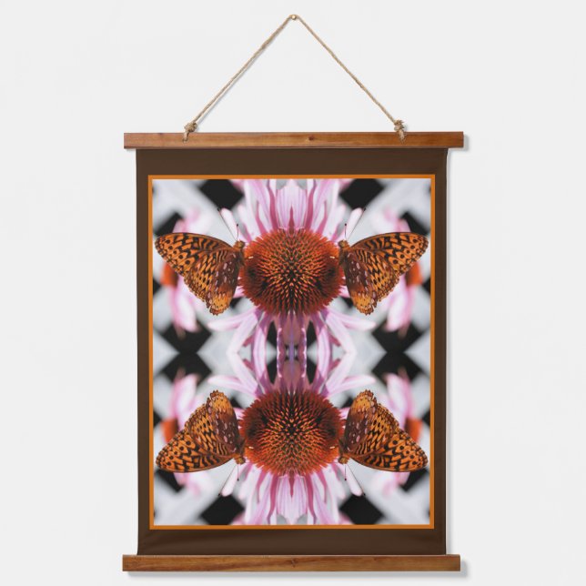 Schmetterling auf der Echinacea-Blume Abstrakt Wandteppich Mit Holzrahmen (Vorderseite)