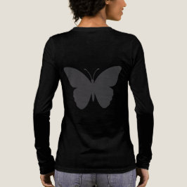 Schmetterling auf der Rückseite Damen Schwarz Lang Tri-Blend Shirt