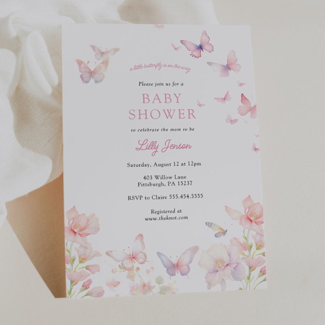 Schmetterling auf der Way Pink Baby Dusche Einladung (Von Creator hochgeladen)