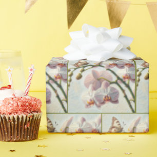 Schmetterling auf einem Orchideengemälde Geschenkpapier