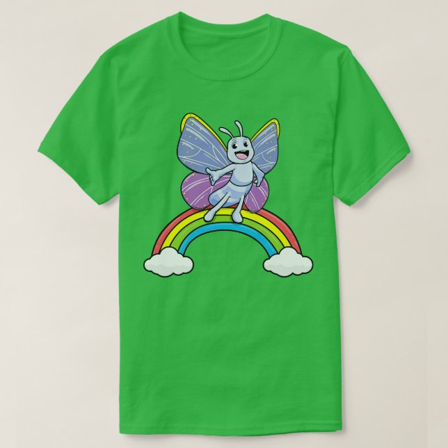Schmetterling auf einem Regenbogen mit Wolken T-Shirt (Design vorne)