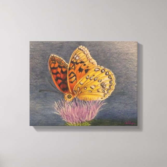 Schmetterling auf einer Distel Leinwanddruck (Vorderseite)