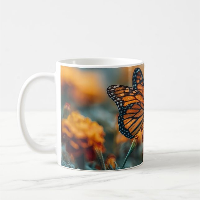 Schmetterling auf einer Ringelblume Kaffeetasse (Links)