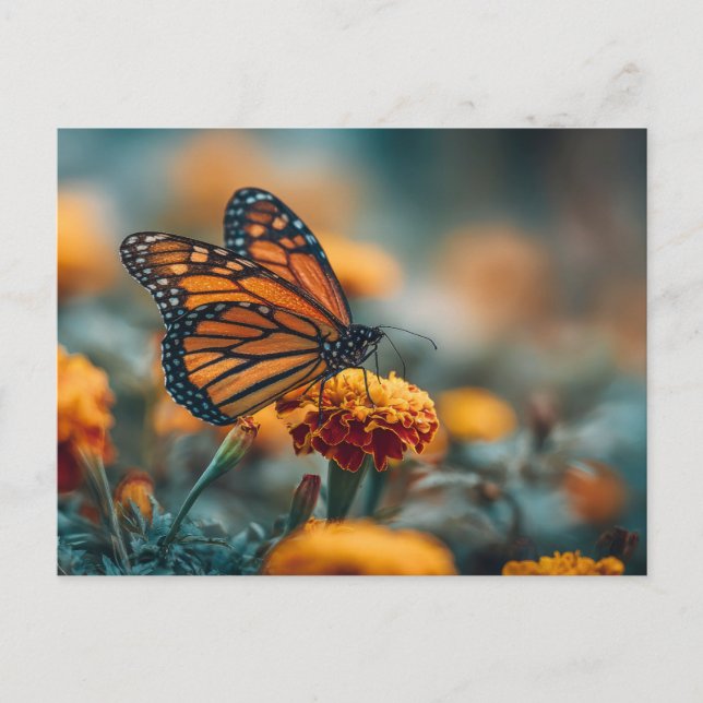 Schmetterling auf einer Ringelblume Postkarte (Vorderseite)