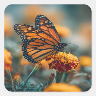 Schmetterling auf einer Ringelblume Quadratischer Aufkleber