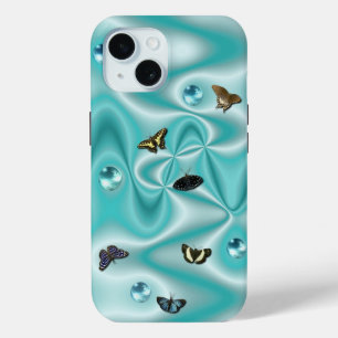 Schmetterling auf grüner Seide mit Perlen Case-Mate iPhone Hülle
