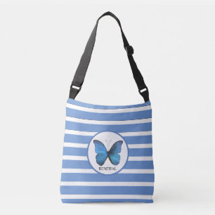 Schmetterling auf Himmelblau und Weißen Streifen Tragetaschen Mit Langen Trägern