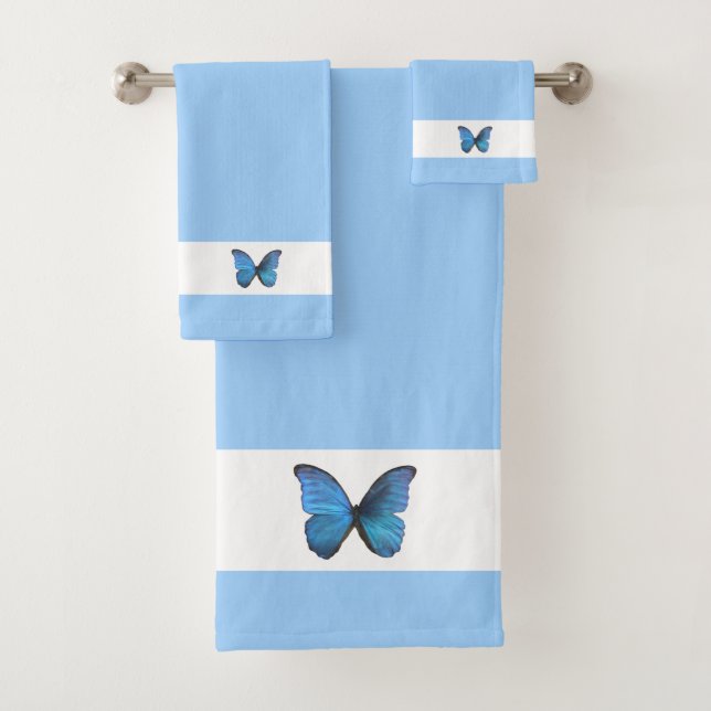Schmetterling auf Light Blue & White Badhandtuch Set (Insitu)