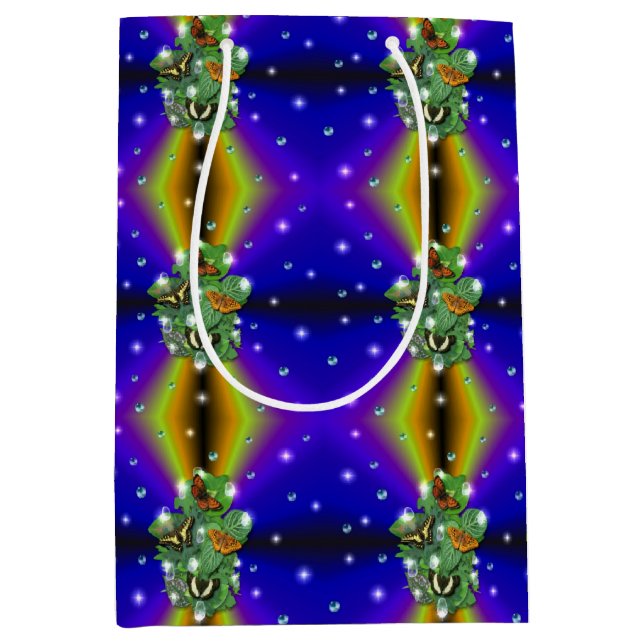 Schmetterling auf lila Gelben Regenbogen Mittlere Geschenktüte (Vorderseite)