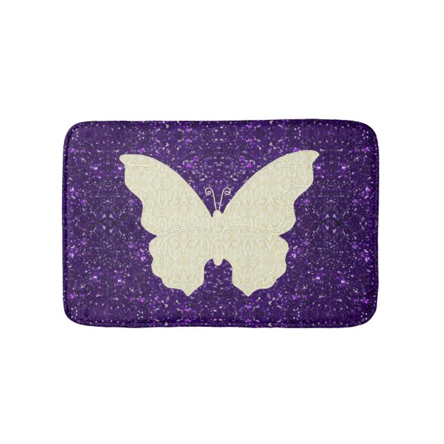 Schmetterling auf Lila Glitzer Bath Mat Badematte (Vorderseite)