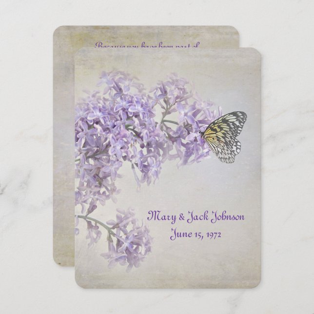 Schmetterling auf Lilacs Vow Renewal Einladung (Vorne/Hinten)