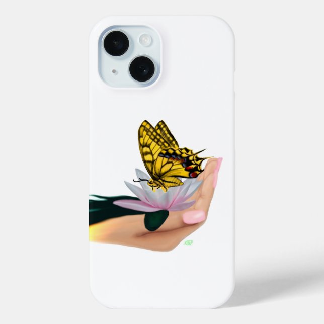 Schmetterling auf Lotus Bloom Case-Mate iPhone Hülle (Rückseite)