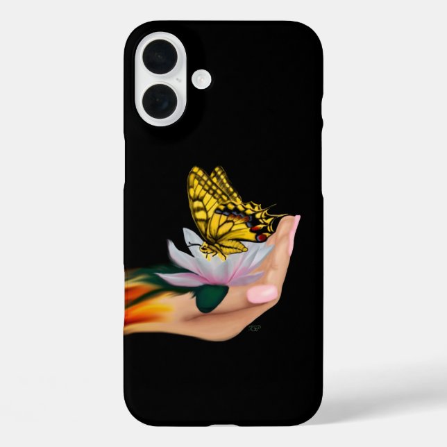 Schmetterling auf Lotus Bloom Case-Mate iPhone Hülle (Rückseite)