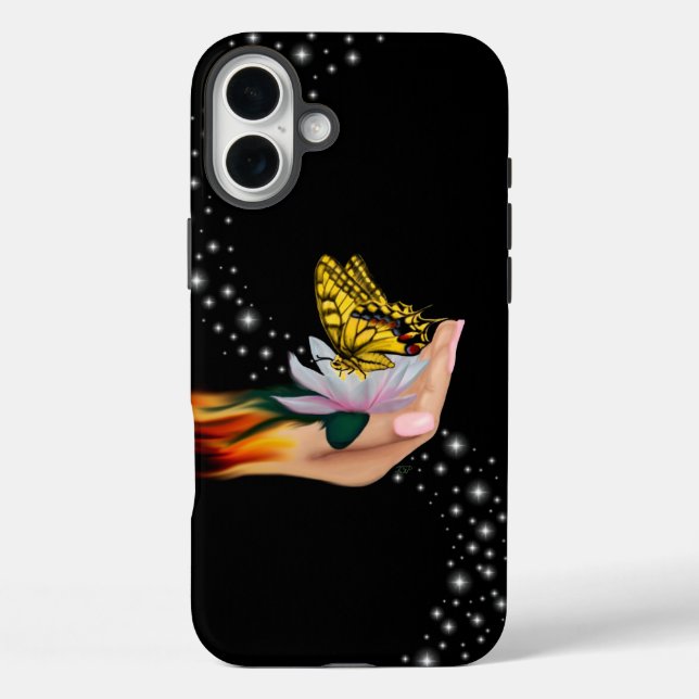Schmetterling auf Lotus Bloom Case-Mate iPhone Hülle (Rückseite)