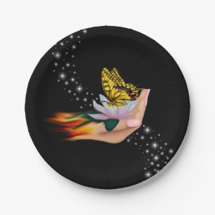 Schmetterling auf Lotus Bloom mit Sternen Pappteller