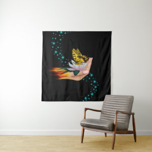 Schmetterling auf Lotus Bloom Wandteppich