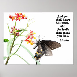 Schmetterling auf Milchweed, mit Verse (John 8:32) Poster