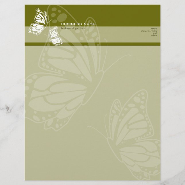 Schmetterling auf Olivgrün-elegantem modernem Briefbogen (Vorderseite)