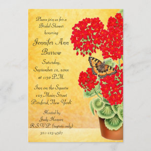 Schmetterling auf Pelargonie-Blumen-Brautparty Einladung