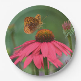 Schmetterling auf rosa Blume Pappteller