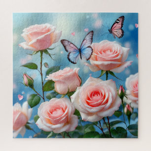 Schmetterling auf rosa Blume Puzzle