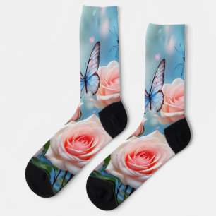 Schmetterling auf rosa Blume Socken
