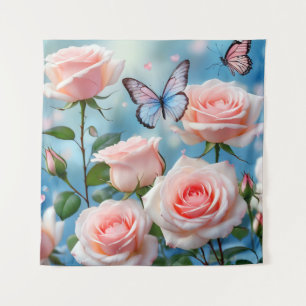 Schmetterling auf rosa Blume Wandteppich