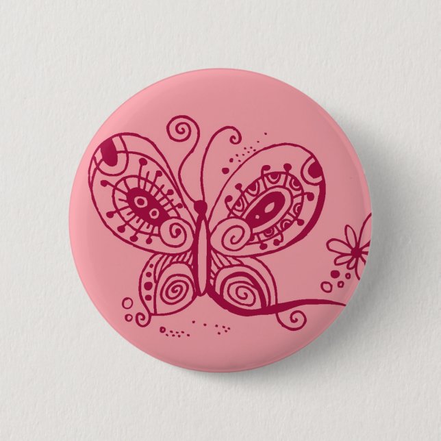 Schmetterling auf rosa Taste Button (Vorderseite)