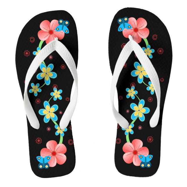 Schmetterling auf Rosa und Blumen Flip Flops (Fußbett)