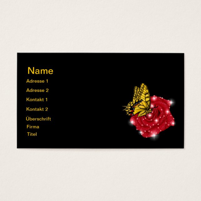 Schmetterling auf rote Rose m. sterne regentropfen (Vorderseite)