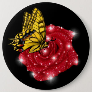 Schmetterling auf rote Rose mit Sternen und Regent Button