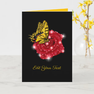 Schmetterling auf rote Rose mit Sternen und Regent Karte