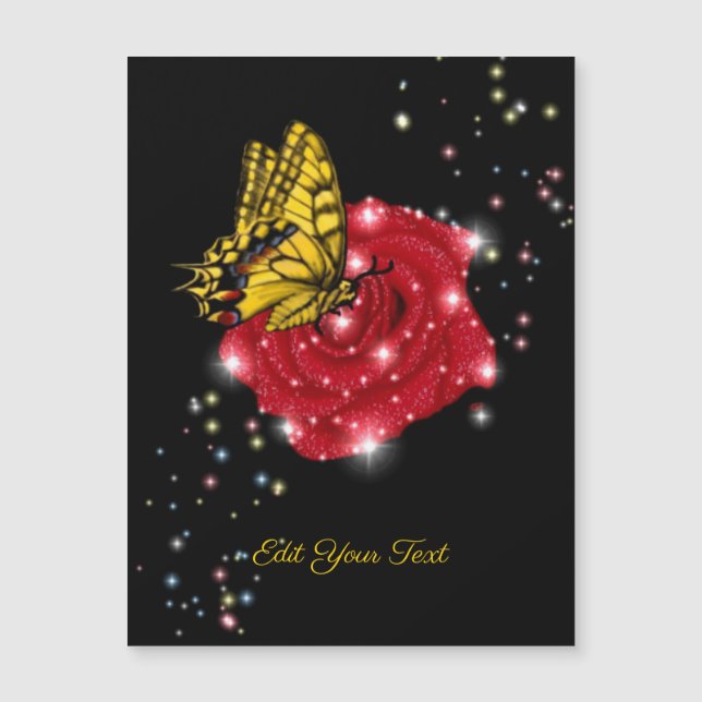 Schmetterling auf rote Rose mit Sternen und Regent Magnetkarte (Vorderseite)