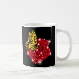 Schmetterling auf rote Rose mit Sternen und Regent Tasse