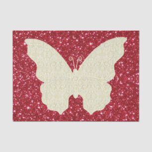 Schmetterling auf rotem Glitzer Seidenpapier