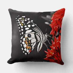 Schmetterling auf roten Blumen Kissen