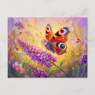 Schmetterling auf Sommerflieder im Spätsommer Postkarte