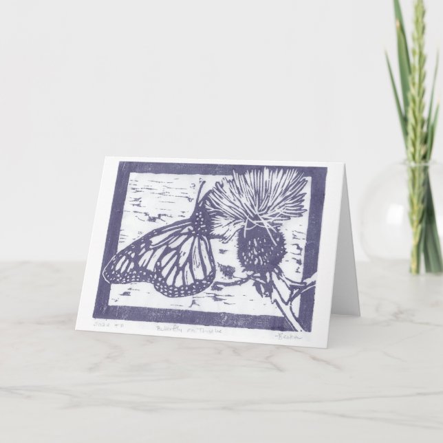Schmetterling auf thistle japanischen Holzblock Pr Dankeskarte (Vorderseite)