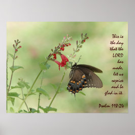 Schmetterling auf Wildblume, mit Psalm 118:24 Poster