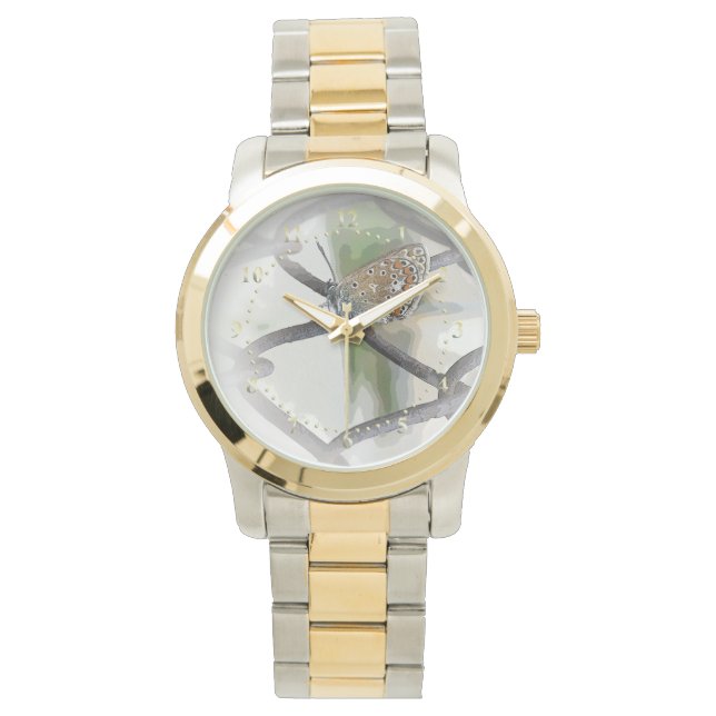 Schmetterling auf Zaun Armbanduhr (Vorderseite)